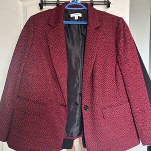 Nine West Red Blazer Single-Breasted Notched Lapel